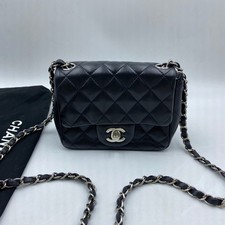 Chanel Square Flap Chain Crossbody Bag Black Leather Silver HW [Duties Paid]