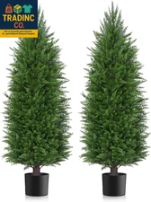 4FT Artificial Topiary Cedar Plants Outdoor, Faux Pine Trees UV Resistant and Po