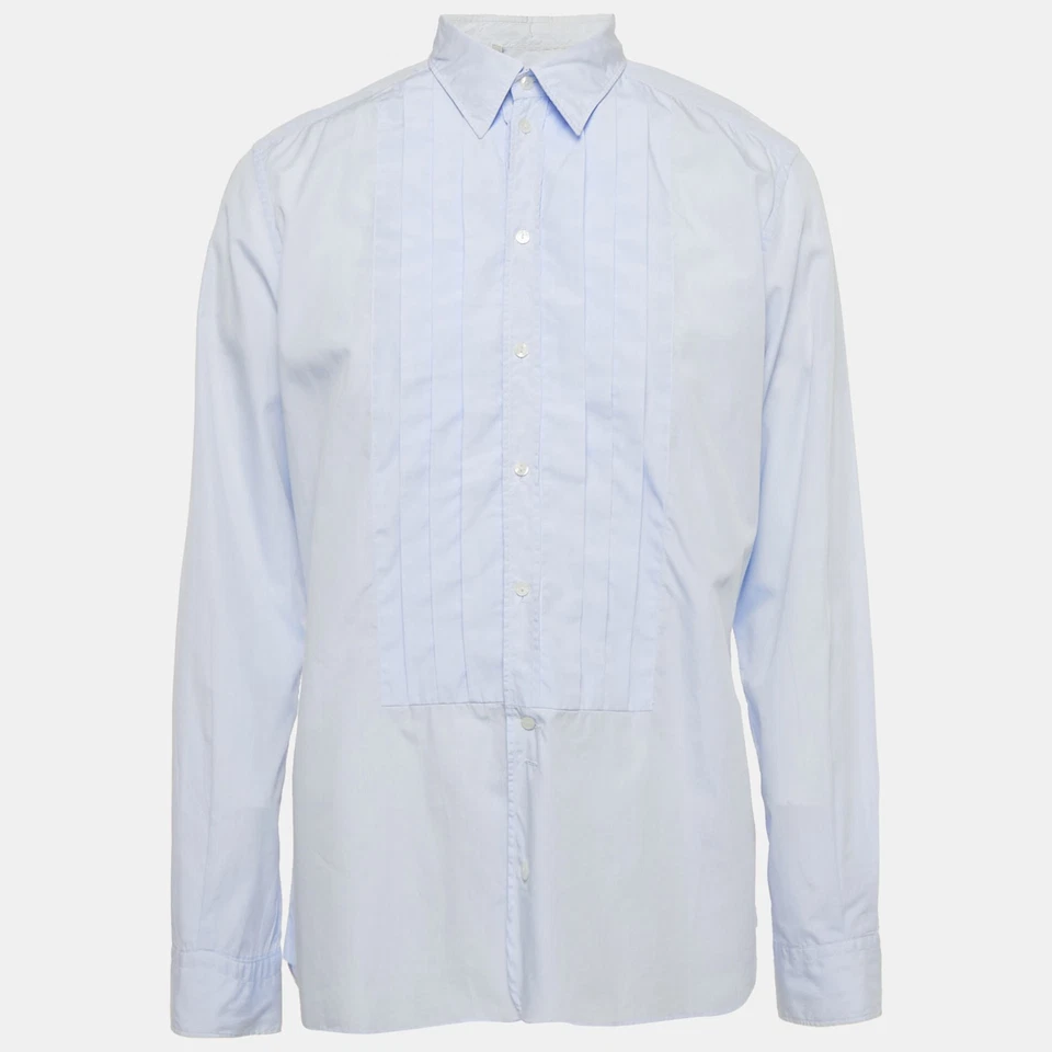 Camisa plisada de algodón azul XXL Dolce & Gabbana