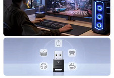 UGREEN BT6.0 USB Bluetooth v6.0 Adapter for PC, Black, Connects 5 Devices