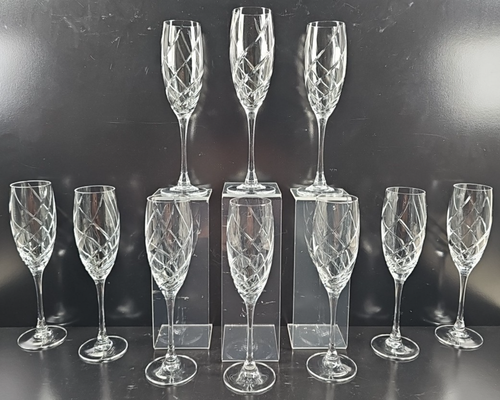 (10) Cristal D'Arques Junon Fluted Champagne Set Crystal Cut Clear Stemware Lot - Picture 3 of 24