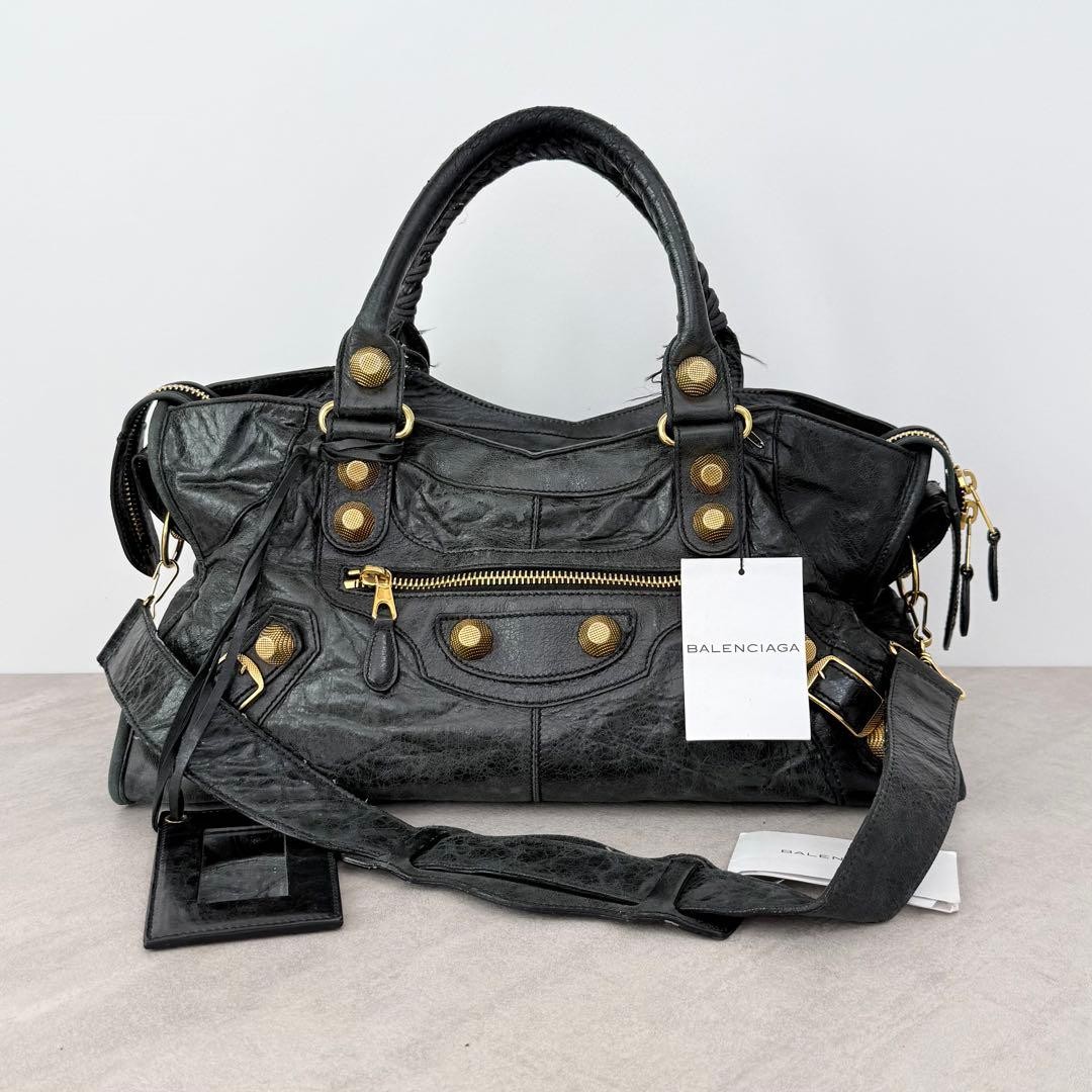 BALENCIAGA 2way ショルダーバッグ ブラック BALENCIAGA The Giant Part Time 2way Handbag Shoulder Bag Leather