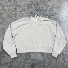 Lululemon Sweatshirt Womens 6 White Oversized Crewneck Cropped Pullover Logo