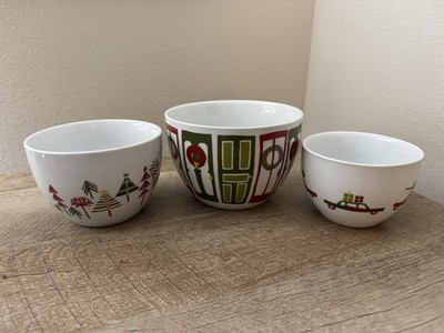 Crate & Barrel Christmas Nesting Bowls Ceramic Holiday Trees Julia Rothman