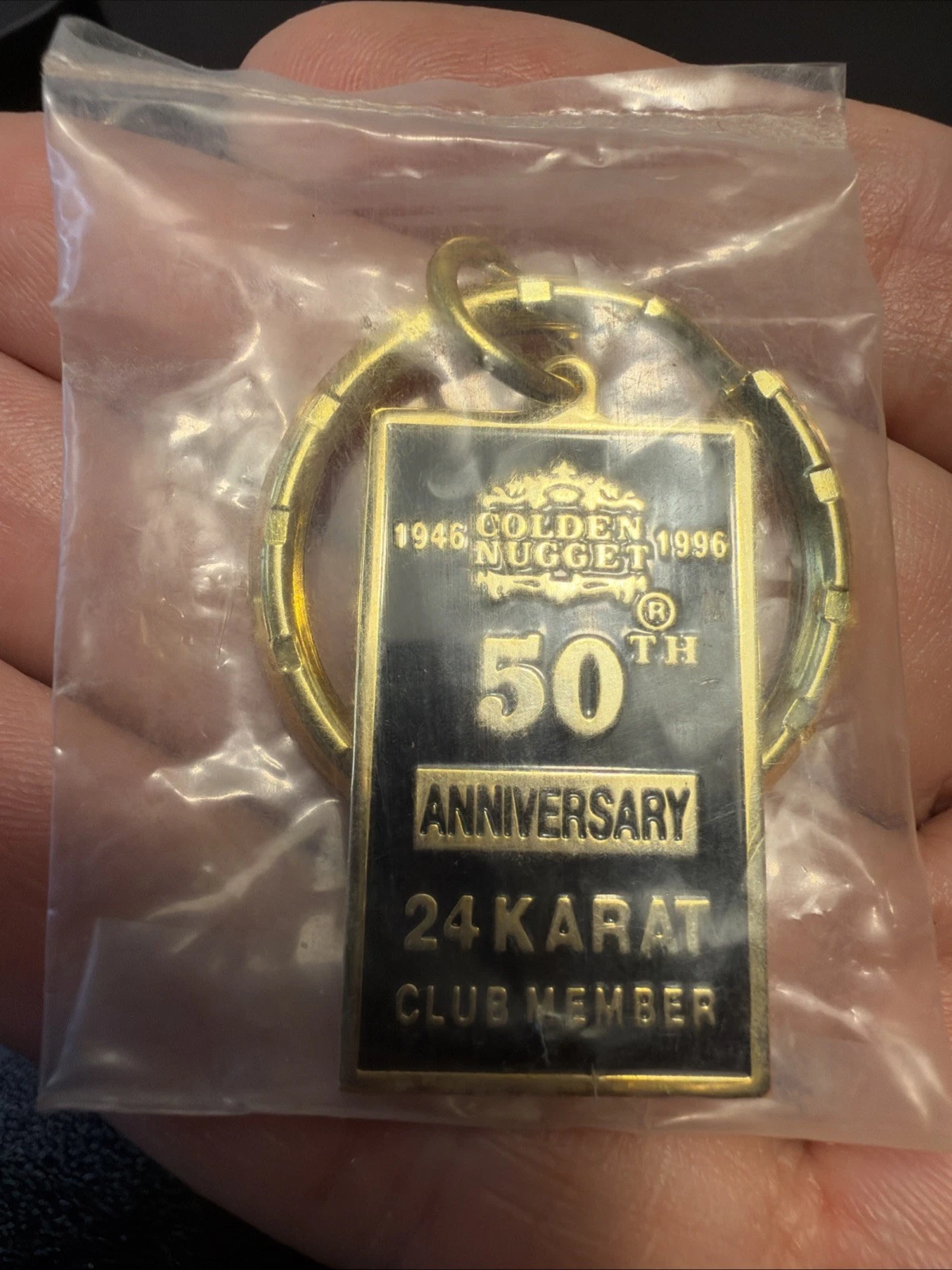 VTG Golden Nugget Las Vegas 50th Anniversary Keychain 24K Club Member 1996 NOS