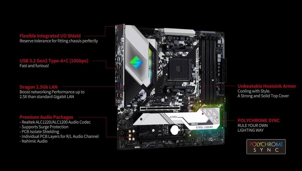 B550M STEEL LEGEND 新品未開封 ASRock B550M Steel Legend – Micro ATX AM4 Motherboard Ryzen 5000