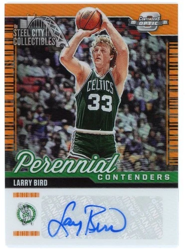 Larry Bird 2020-21 Panini Contenders Optic Orange Prizm Auto Card #PCO-LBI 06/25