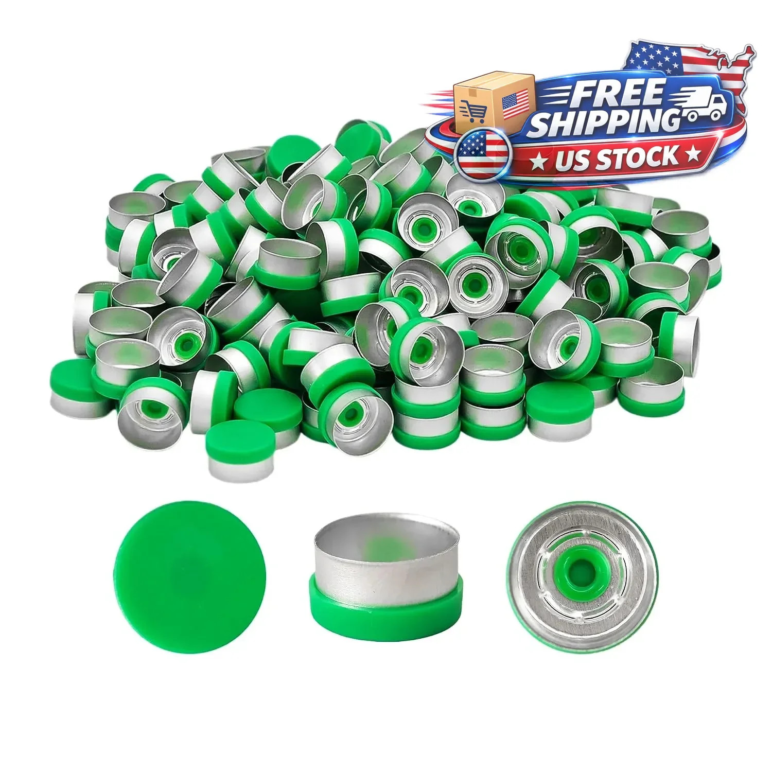 200PCS 13mm Caps Burr-Free Top Caps Green/Silver]