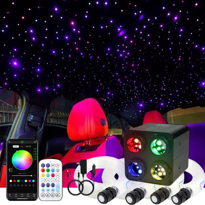 4Port 36W Twinkle 1600Pcs 0.03In 13.1Ft Fiber Optic Starlight Headliner Kits 4Co