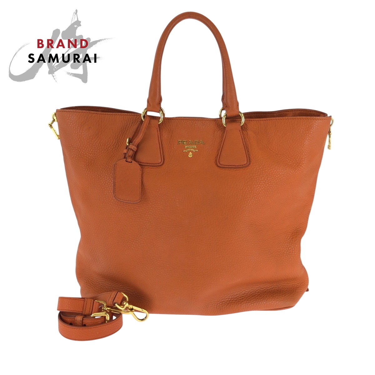 Prada Vittero Dyno Logo Orange Leather Bn1713 2-Way Shoulder Tote Bag 501294