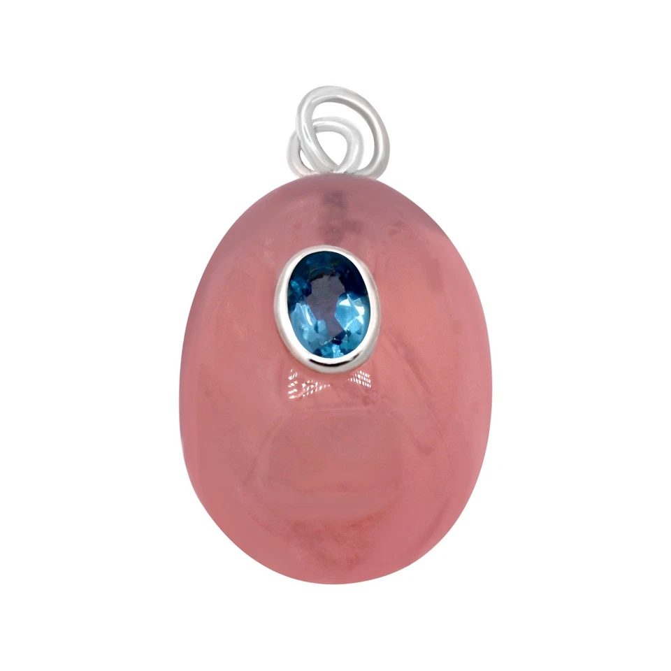 Naturale Quarzo Rosa & Topazio Blu 925 Pendente Argento Sterling Mano Gioielli - Immagine 4 di 4