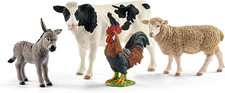 FARM WORLD - 4 PC Starter Barnyard Animal Set - Includes Cow, Sheep, Rooster and