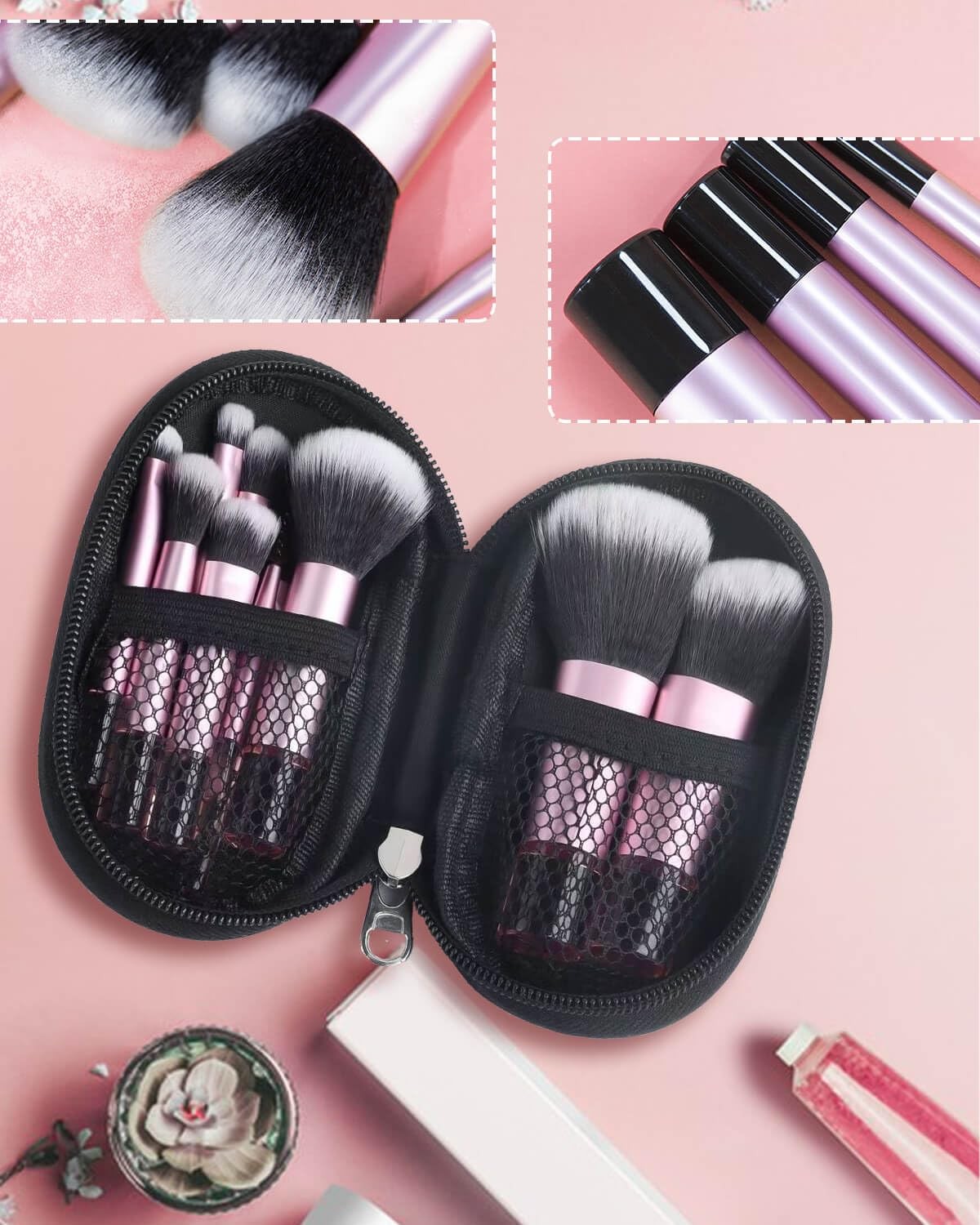 10 Pcs Mini Travel Makeup Brushes Set with Pouch Bag for Women Girls