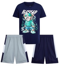 Active Boys Short Sets - 3 Piece Performance Short Sleeve T-Shirt and Dry Fit...