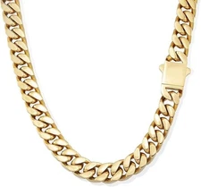 Kindoo Stainless Steel Cuban Link Chain 7mm, 18'' length 18K Gold Plated/Silver