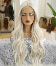 Long Wavy Blonde 13x6 Large Lace Front Synthetic Hair Wig Women Soft Natural