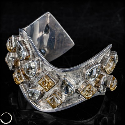 925 Silver Bangle with Baltic Amber & Labradorite -387.75ct