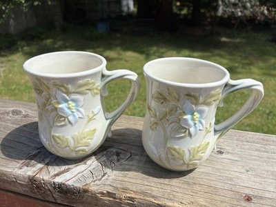 2 Takahashi San Francisco Vintage Mug Coffee Cup Japan-Hand Painted 3D Flowers