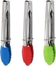 Mini Kitchen Tongs with Silicone Tips, 3-Piece Set, 7-Inch Non-Stick Small Tongs