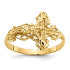14k Yellow Gold Diamond-cut Crucifix Ring