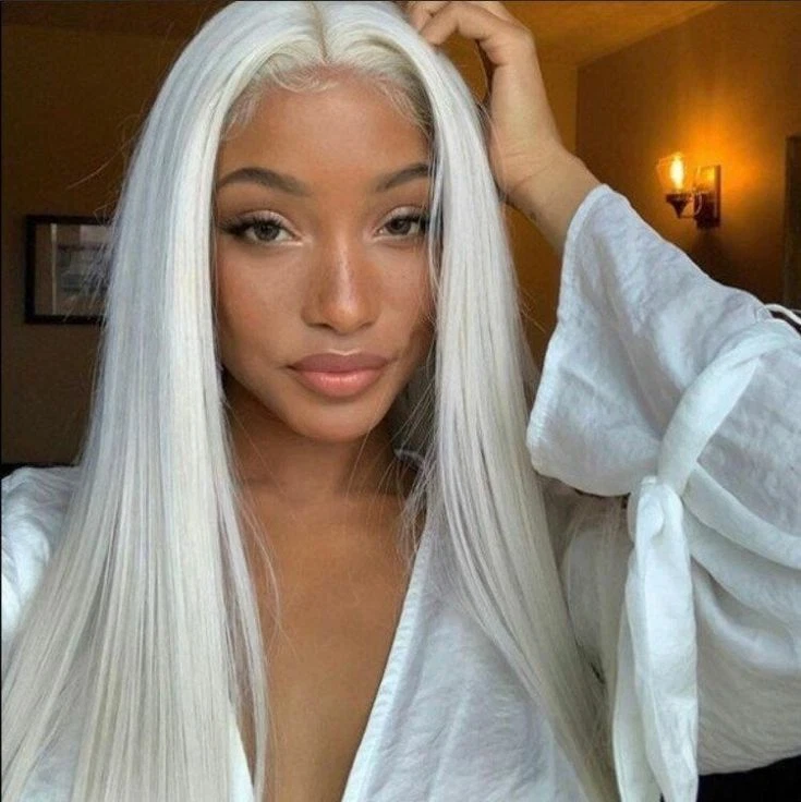 Lace Front Long White Wig Straight Synthetic Hair Wig Heat Safe Cos Full Wig USA