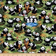 5/6 Yard Peter Panda Pandas Bamboo Water Pond Cotton Fabric FAQ 112-25201