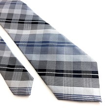 Calvin Klein Gray Blue Plaid Woven Silk Tie
