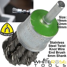 Klingspor Twist Knoten Drahtendb&uuml;rste 6 mm Schaft 19 mm 22 mm 30 mm Edelstahl