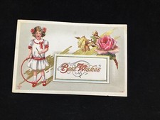  Vintage Postcard P. Sander Girl Flowers Embo...