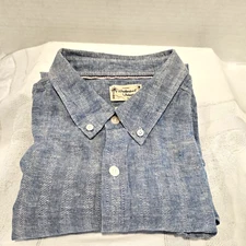 Weatherproof Vintage Men’s XL Blue Linen Shirt Short Sleeve Button Down Collar