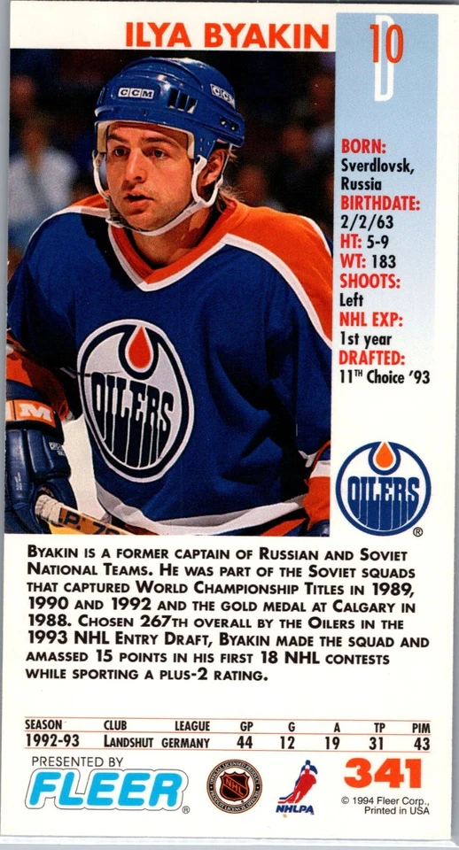 1993-94 Fleer Power Play Tall Boy - #341 Ilya Byakin - Image 2 of 2