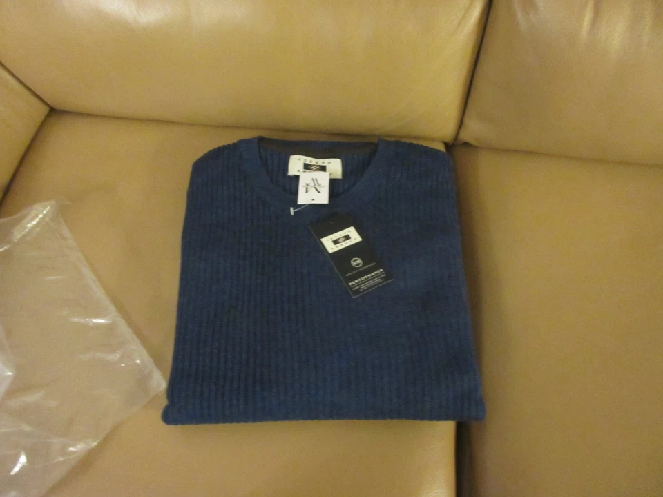 Joseph Abboud Stone Blue Knit mens wool blend  Sweater with elbow patches  - Image 4 of 4