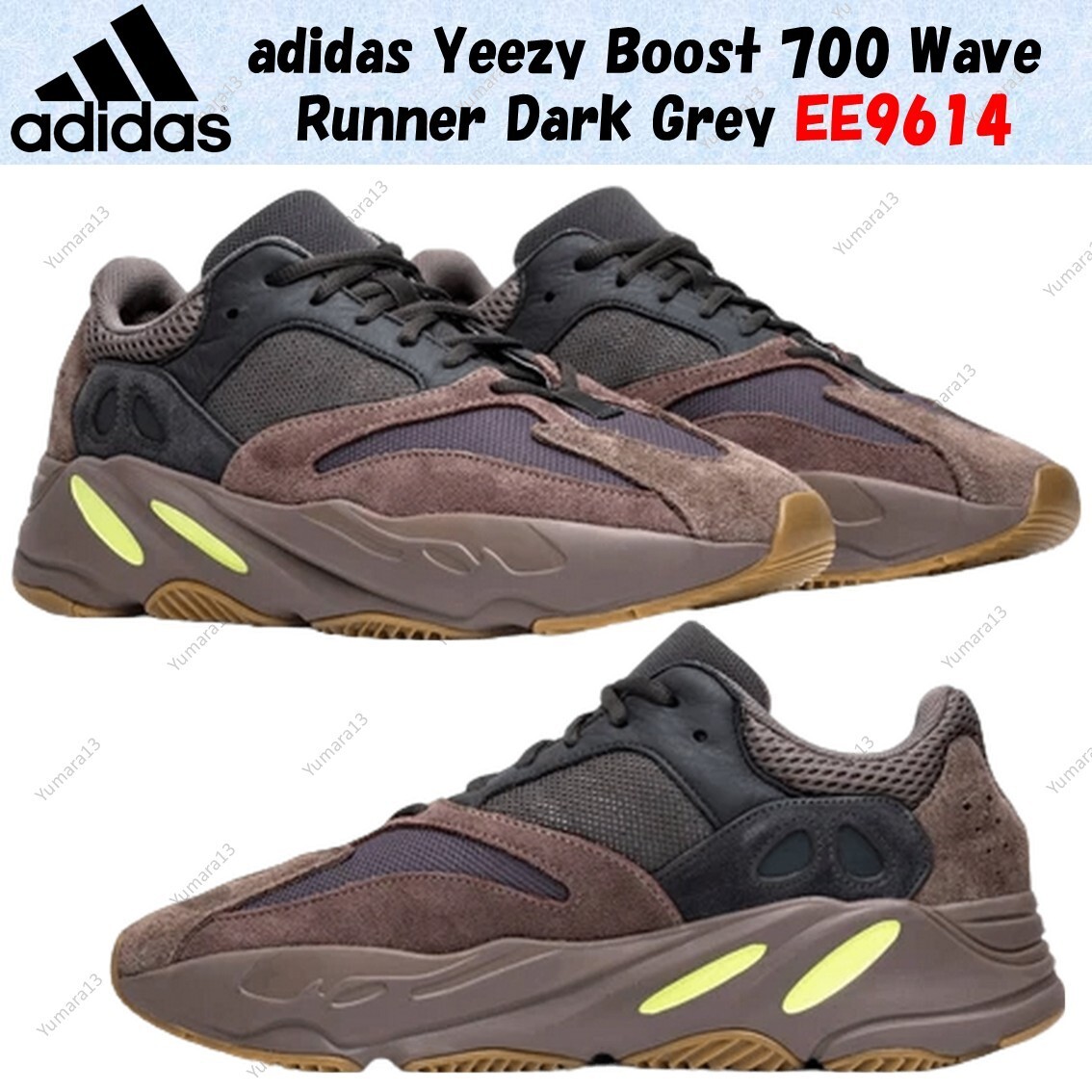 靴 YEEZY BOOST 700 WAVE RUNNER DARK GREY adidas Yeezy Boost 700 Wave Runner Dark Grey EE9614 Men's