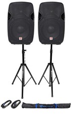 2 Rockville SPGN108 10" Passive 800W ABS Plastic PA Speakers Stands Cables Bags