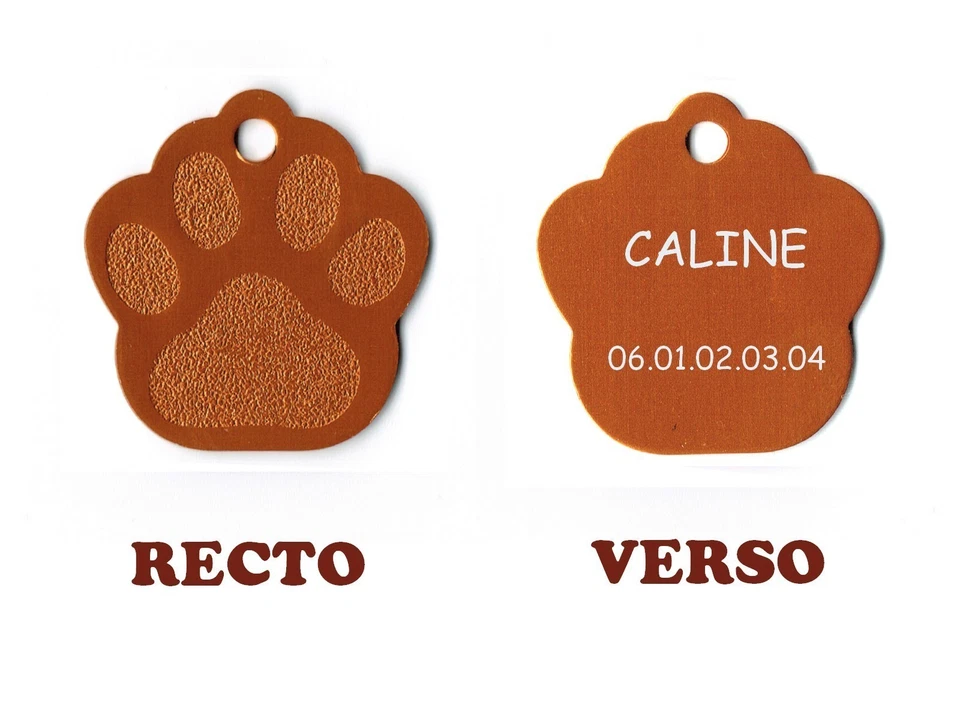 medaille gravee chien ou chat - modele petite patte de chat calinette - orange - Photo 1/1