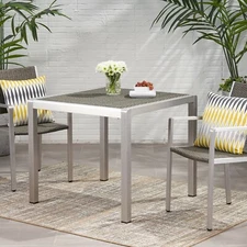 Louie Coral Outdoor Dining Table - Anodized Aluminum - Wicker Table Top - Square