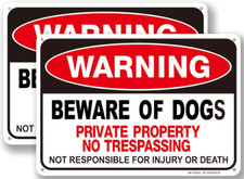 Beware of Dog Sign Private Property No Trespassing Dog Warning A:10x7 in - 2pcs