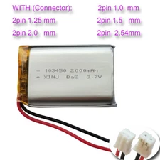 3.7V 2000mAh 7.4Wh Rechargeable Li-Polymer Li Lipo Battery Cell 103450 JST 2pin
