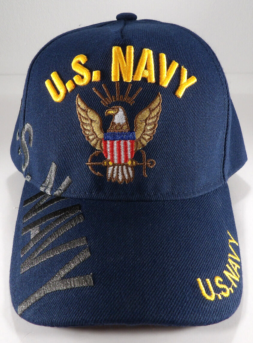 U.S. Navy 5-Panel Adjustable Baseball Hat Cap Navy Blue Hook & Loop