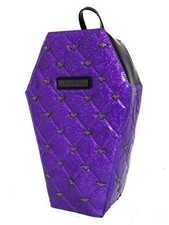 Rock Rebel Mina Purple Glitter & Black Bat Studded Quilted Coffin Backpack Purse