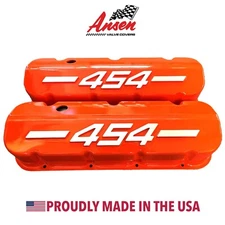 Big Block Chevy 454 Tall Valve Covers Orange with Raised Logo - Ansen USA