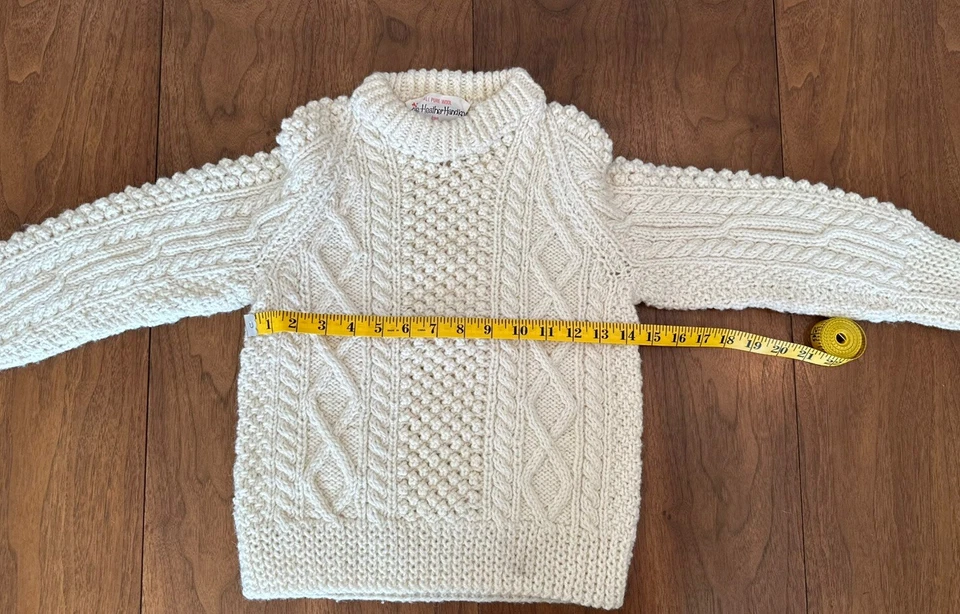 Purple Heather HandKnit Ivory Pure Wool Irish Fisherman Sweater Kids - Image 3 of 4