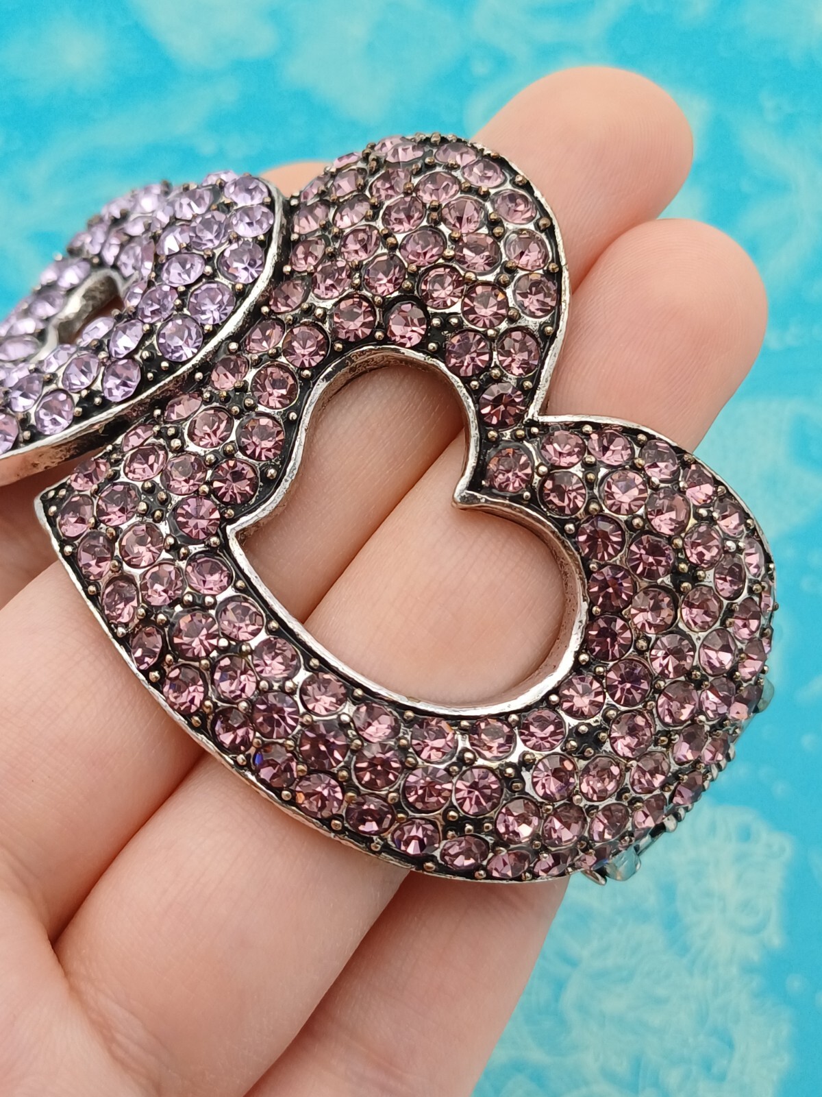 Stunning Statement Pink & Lilac Rhinestone Heart … - image 6