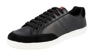 PRADA Leather LINEA ROSSA Red Stripe Sneaker - 4E3404 Black NEW - 9 43