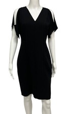 Elie Tahari Women's Short Slit Sleeve Black Bodycon V-Neck Dress Size 4