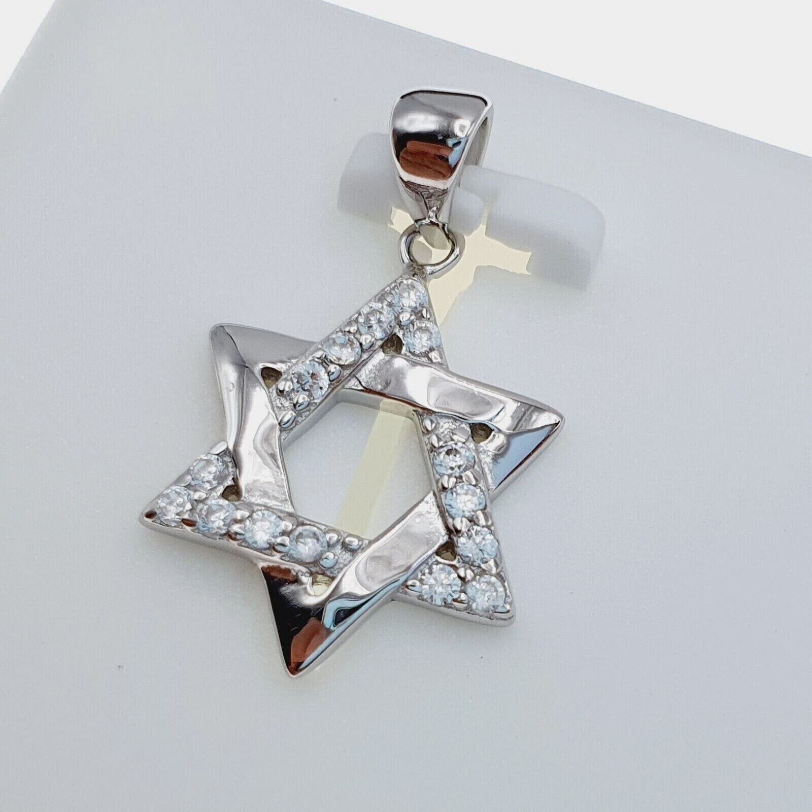 VETEMENTS Ciondolo Rotondo Simulato Diamante Stella di David 1CT + Catena Reale Argento Sterling 925