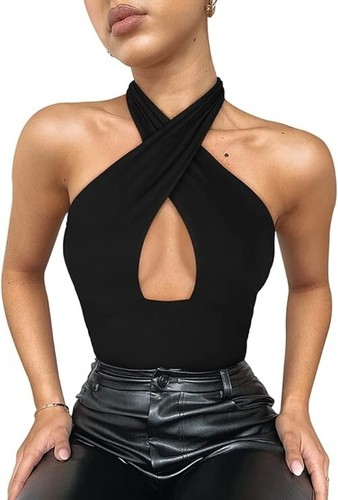REORIA Butsmooth® Women's Trendy Sexy Criss Cross Halter Neck Sleeveless Thong.. - Picture 3 of 4