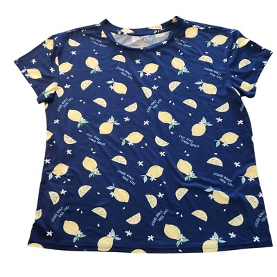 Joyspun Shirt Blue Easy Peasy Lemon Squeezy All Over Print Womens Sz Medium 
