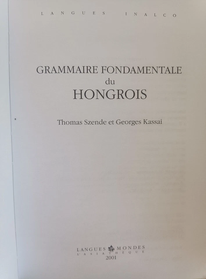 Szende Thomas Kassai Georges Gramática Fundamental Del Húngaro Asiathèque 68 - Imagen 3 de 4