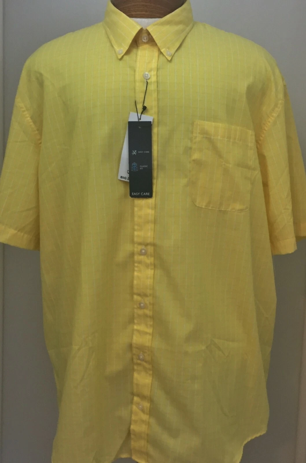 Saddlebred 3X Button Front Short Sleeve Big &Tall Shirt Yellow Plaid NWT New